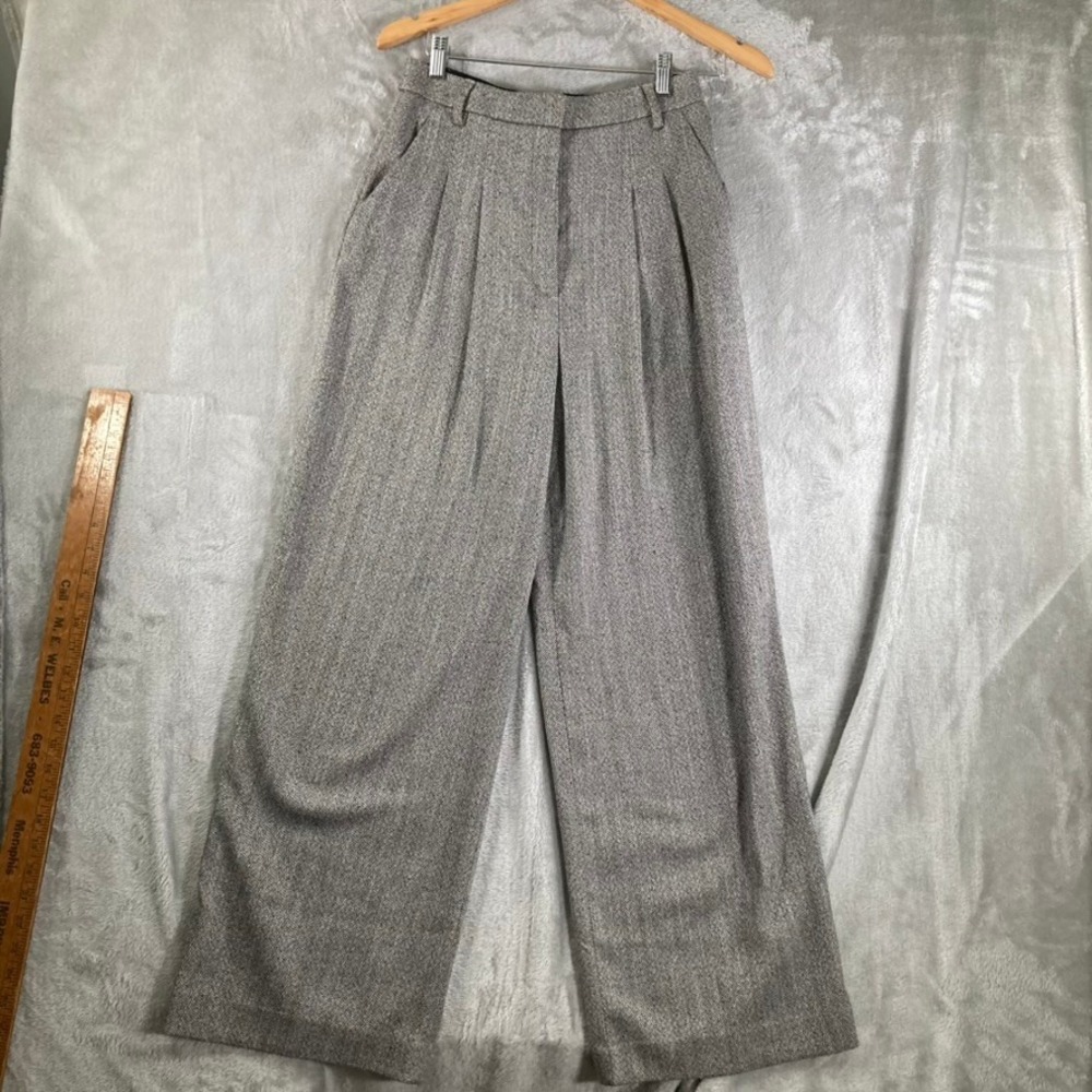 NWT Womens 4 Gray Herringbone Wide Leg Pleated Trousers High Waist Dress Pants